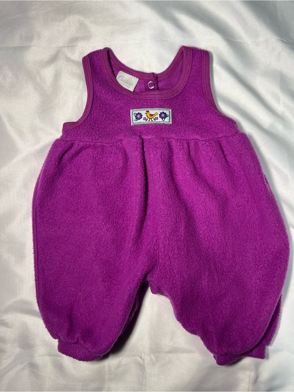 Vintage Carter’s Fleece Sleeveless Romper Baby Girls 0-3M Purple Chicken